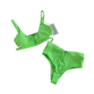 TiniBikini Swimwear 2-Piece Ribbed Set Size Medium - Citrus Green